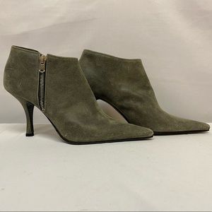 Michel Perry Gray Suede/Leather Pointed-Toe Booties Ankle Boots Euro 36.5 US 6